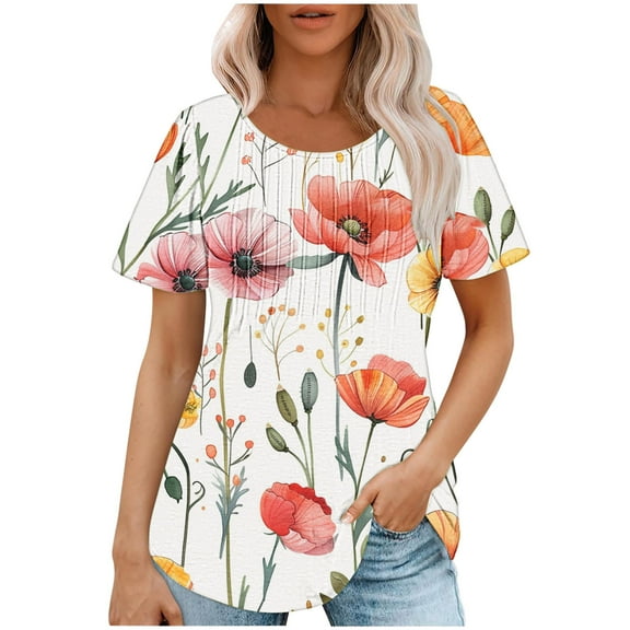 White Summer Tops for Women Womens T Shirts Graphic Pack Crew Neck Tops Grey