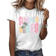 thumbnail image 1 of White Summer Vibes Pastel Palm Tree Print Tshirt Graphic Tees Shirts Beach Lover Summer Gift Casual Tops S-5XL, 1 of 5