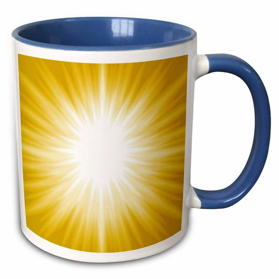 3drose, White Sun Burst on a Yellow Background, 15oz Two-tone Blue Mug