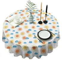 White Sun Cloud Pattern Round Tablecloth 60"x60",Wrinkle Wipeable Table Cloth for Kitchen Dining Room Picnic Patio Party