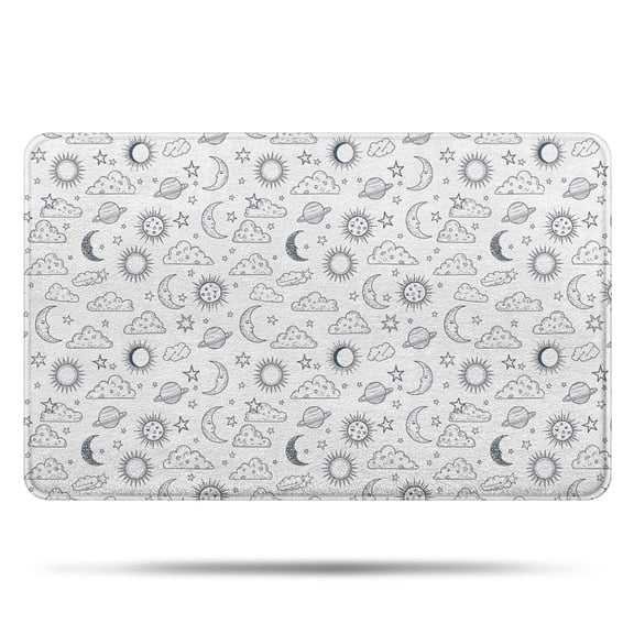 White Sun Moon Cloud Planet Star Pattern Bathroom Rugs Mat,Non Slip Microfiber Bathroom Rug,Rubber Backing,Soft Bathroom Mats for Bathroom Floor,Tub and Shower,20x32in(50x80cm)