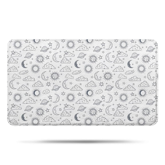 White Sun Moon Cloud Planet Star Pattern Bathroom Rugs Mat,Non Slip Microfiber Bathroom Rug,Rubber Backing,Soft Bathroom Mats for Bathroom Floor,Tub and Shower,17x30in(43x75cm)