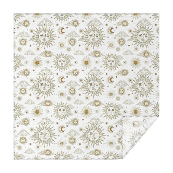 White Sun Moon Cloud Star Pattern Square Tablecloth,Waterproof Square Table Cover,Wipeable Spillproof Washable Table Cover for Home Kitchen Party Decor 52"x52"(132x132cm)