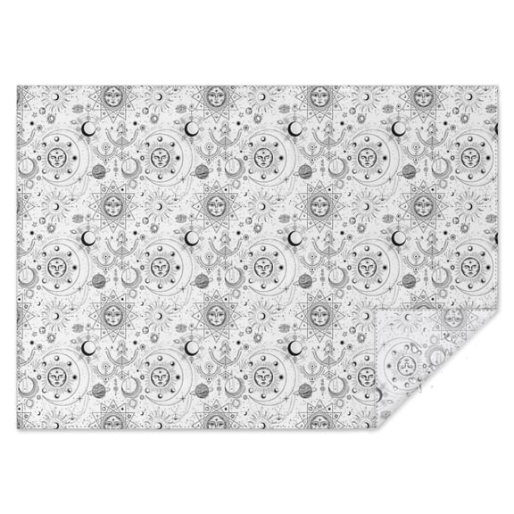 White Sun Moon Star Pattern Rectangle Tablecloth 60"x84",Waterproof Polyester Rectangle Table Cloth, Wipeable Spillproof Polyester Tablecloth for Dining, Camping, Indoor and Outdoor