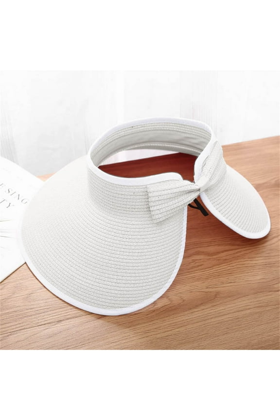 White Sun Visor Hats For Women Wide Brim Straw Visors Womens Foldable Beach Summer Roll Up Hat