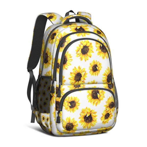 White Sunflower Backpack for School,Cute School Bag,Schoolbag with Adjustable Shoulder Straps & Padded Back,16.9 Inch