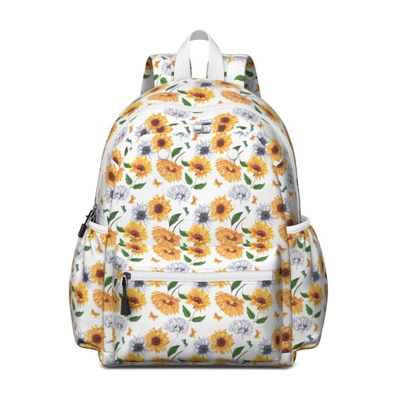 White Sunflower Backpack for School,Cute School Bag,Schoolbag with Adjustable Shoulder Straps & Padded Back,13.4"x11"x4.7"