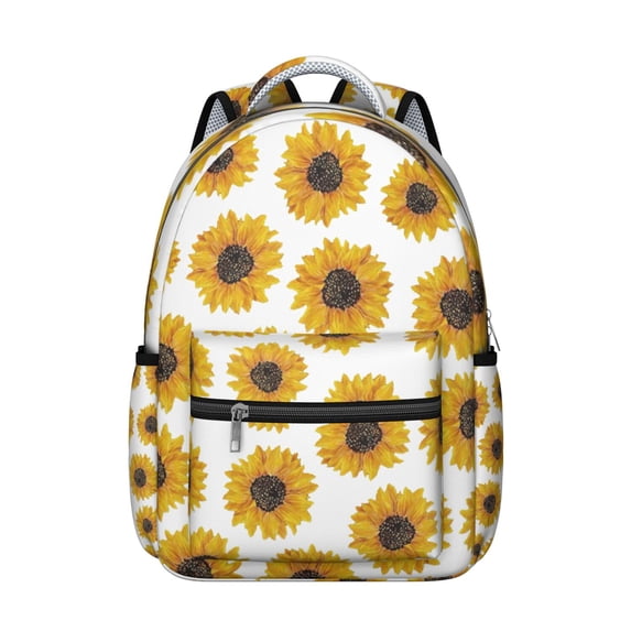 White Sunflower Backpack for School,Cute School Bag,Schoolbag with Adjustable Shoulder Straps & Padded Back,15.3"x11"x7.1".