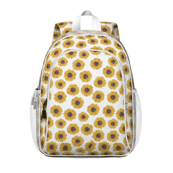 White Sunflower Backpack for School,Cute School Bag,Schoolbag with Adjustable Shoulder Straps & Padded Back,15"x11.42"x5.5"