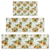 White Sunflower Bouquet Pattern Kitchen Rugs Sets Of 3,Kitchen Runner Rugs Non Skid Washable,Decorative Kitchen Floor Mats for Kitchen,Sink,Laundry,17"x30"  17"x47"   17"x59"
