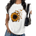 thumbnail image 1 of White Sunflower Butterfly Print Tshirt Graphic Tees Shirts Women Spring Casual Floral Gift S 5XL Tops, 1 of 5