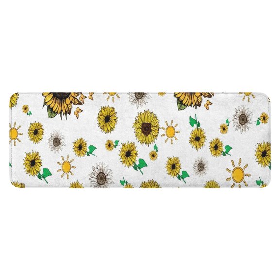 White Sunflower Butterfly Sun Pattern Kitchen Rug Mat,Kitchen Runner Rugs Non Skid Washable,Decorative Kitchen Floor Mats for Kitchen,Sink,Laundry,17"x47.2"