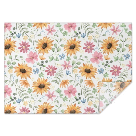 White Sunflower Colorful Flower Pattern Rectangle Tablecloth 60"x84",Waterproof Polyester Rectangle Table Cloth, Wipeable Spillproof Polyester Tablecloth for Dining, Camping, Indoor and Outdoor