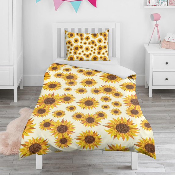 White Sunflower Duvet Cover and Pillowcase Set for Single Bedding, Bedroom Accessories for Kids Teens