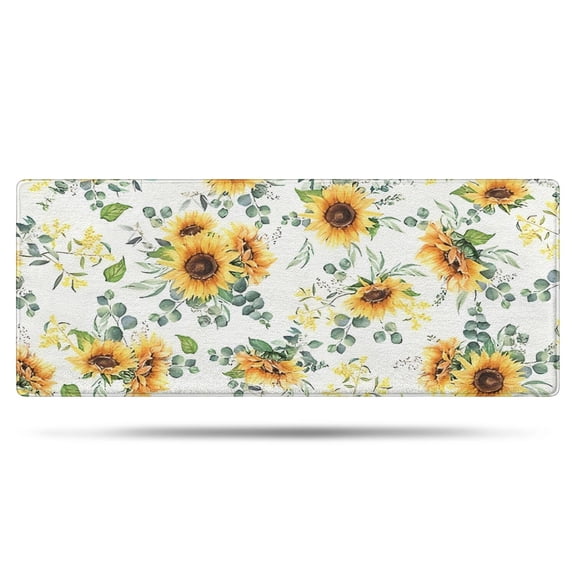 White Sunflower Green Leaf Pattern Bathroom Rugs Mat,Non Slip Microfiber Bathroom Rug,Rubber Backing,Soft Bathroom Mats for Bathroom Floor,Tub and Shower,60x24in(150x60cm)