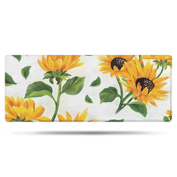 White Sunflower Green Leaf Pattern Bathroom Rugs Mat,Non Slip Microfiber Bathroom Rug,Rubber Backing,Soft Bathroom Mats for Bathroom Floor,Tub and Shower,60x24in(150x60cm)