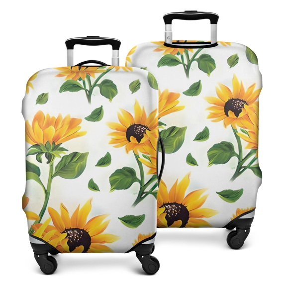 White Sunflower Green Leaf Pattern Luggage Cover Fashion Suitcase Cover Baggage Covers Fit 25-28 Inch Luggage (Go Travel)