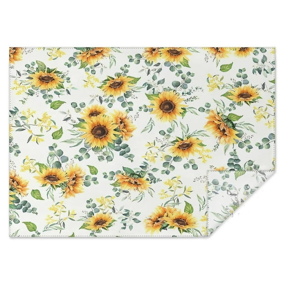 White Sunflower Green Leaf Pattern Rectangle Tablecloth 60"x84",Waterproof Polyester Rectangle Table Cloth, Wipeable Spillproof Polyester Tablecloth for Dining, Camping, Indoor and Outdoor