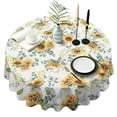 thumbnail image 1 of White Sunflower Green Leaf Pattern Round Tablecloth 60"x60",Wrinkle Wipeable Table Cloth for Kitchen Dining Room Picnic Patio Party, 1 of 6