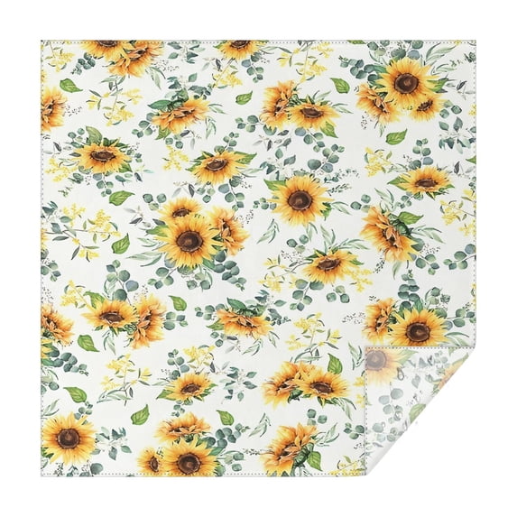 White Sunflower Green Leaf Pattern Square Tablecloth,Waterproof Square Table Cover,Wipeable Spillproof Washable Table Cover for Home Kitchen Party Decor 60"x60"(152x152cm)