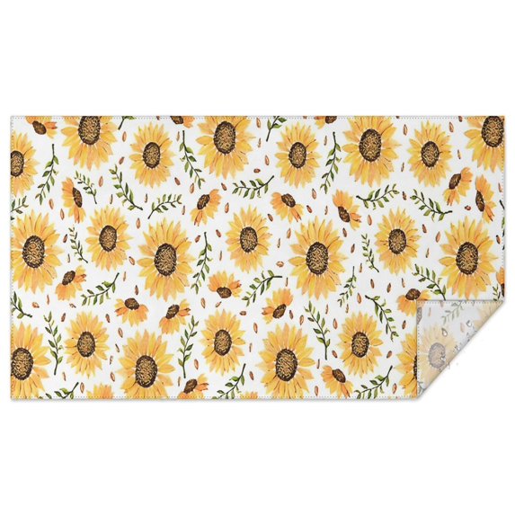 White Sunflower Leaf Seed Pattern Rectangle Tablecloth 60"x102",Waterproof Polyester Rectangle Table Cloth, Wipeable Spillproof Polyester Tablecloth for Dining, Camping, Indoor and Outdoor