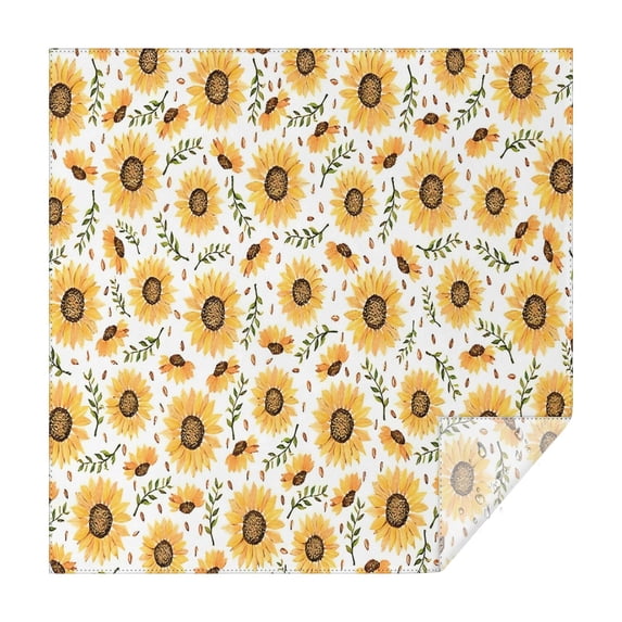 White Sunflower Leaf Seed Pattern Square Tablecloth,Waterproof Square Table Cover,Wipeable Spillproof Washable Table Cover for Home Kitchen Party Decor 42"X42"(107x107cm)
