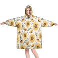 thumbnail image 1 of White Sunflower Leaf Seed Pattern Wearable Oversized Blanket,Wearable Blanket Hoodie for Adults,Cozy Hooded Blankets with Super Pockets,Super Warm Fuzzy Pullover for Women & Men, 1 of 6