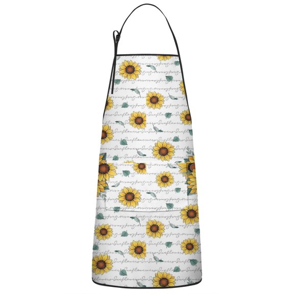 White Sunflower Letter Pattern Apron-Garden Aprons for Women with Pockets-Cotton Linen Waterproof Kitchen Cooking Gardening Aprons Adjustable for Kitchen,Cooking,BBQ and Salon 33x27 Inch