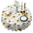 thumbnail image 1 of White Sunflower Letter Pattern Round Tablecloth 60"x60",Wrinkle Wipeable Table Cloth for Kitchen Dining Room Picnic Patio Party, 1 of 6