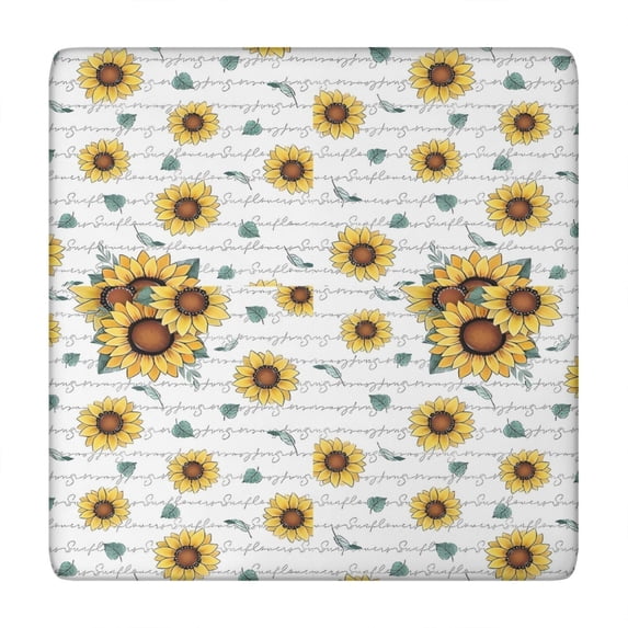 White Sunflower Letter Pattern Square Fitted Tablecloth with Elastic Edge,Square Table Cover,Washable Elastic Table Cover for Home Kitchen Party Decor 34"x34"