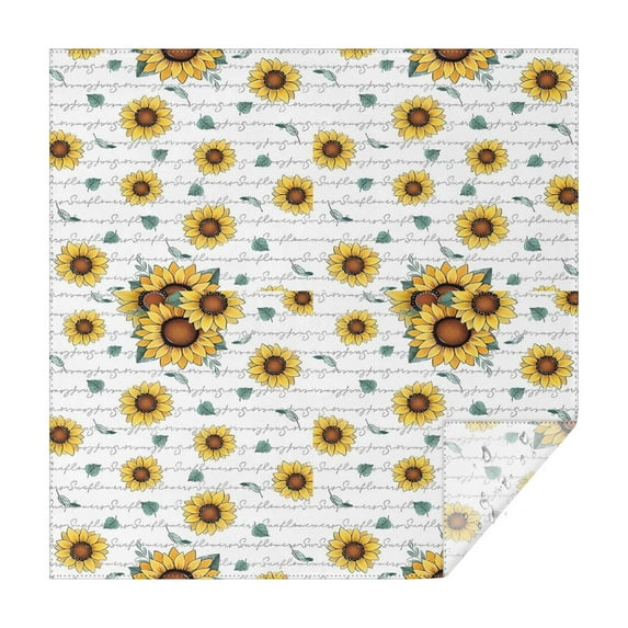 White Sunflower Letter Pattern Square Tablecloth,Waterproof Square Table Cover,Wipeable Spillproof Washable Table Cover for Home Kitchen Party Decor 42"X42"(107x107cm)