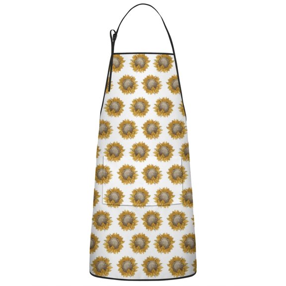 White Sunflower Pattern Apron-Garden Aprons for Women with Pockets-Cotton Linen Waterproof Kitchen Cooking Gardening Aprons Adjustable for Kitchen,Cooking,BBQ and Salon 33x27 Inch
