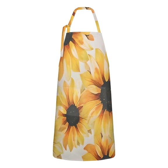 White Sunflower Pattern Apron-Garden Aprons for Women with Pockets-Cotton Linen Waterproof Kitchen Cooking Gardening Aprons Adjustable for Kitchen,Cooking,BBQ and Salon 33x27 Inch