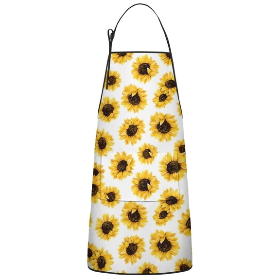 White Sunflower Pattern Apron-Garden Aprons for Women with Pockets-Cotton Linen Waterproof Kitchen Cooking Gardening Aprons Adjustable for Kitchen,Cooking,BBQ and Salon 33x27 Inch