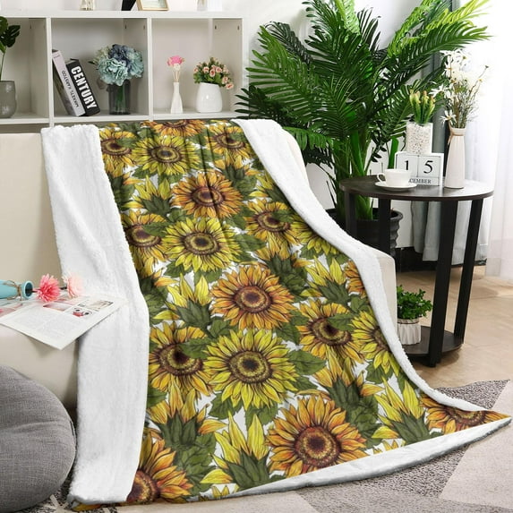 White Sunflower Pattern Blanket,Comfortable Soft Lamb Wool Throw Blanket,All Season,Warm Lightweight Blankets for Sofa Bed Couch Living Room Chair,40"x50"