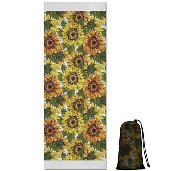 White Sunflower Pattern Hot Yoga Mat Towel Non Slip for Hot Yoga - Quick-Drying Yoga Mat Cover with 4 Corner Pockets with Travel Bag - Hot Yoga Towel Non Slip Grip Moisture Wicking Sweat 70"x26"