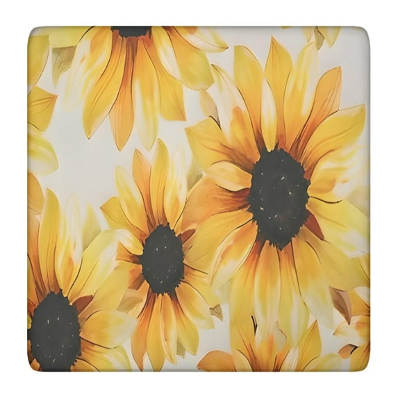 White Sunflower Pattern Square Fitted Tablecloth with Elastic Edge,Square Table Cover,Washable Elastic Table Cover for Home Kitchen Party Decor 36"x36"