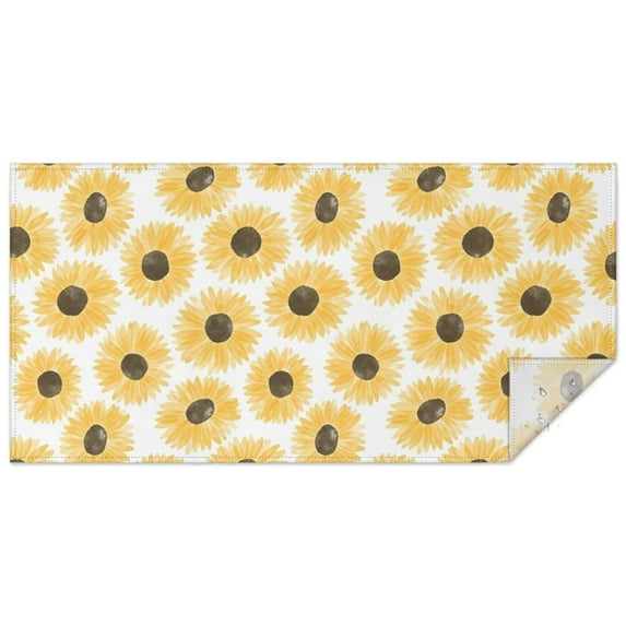 White Yellow Sunflower Pattern Rectangle Tablecloth 60"x120",Waterproof Polyester Rectangle Table Cloth, Wipeable Spillproof Polyester Tablecloth for Dining, Camping, Indoor and Outdoor