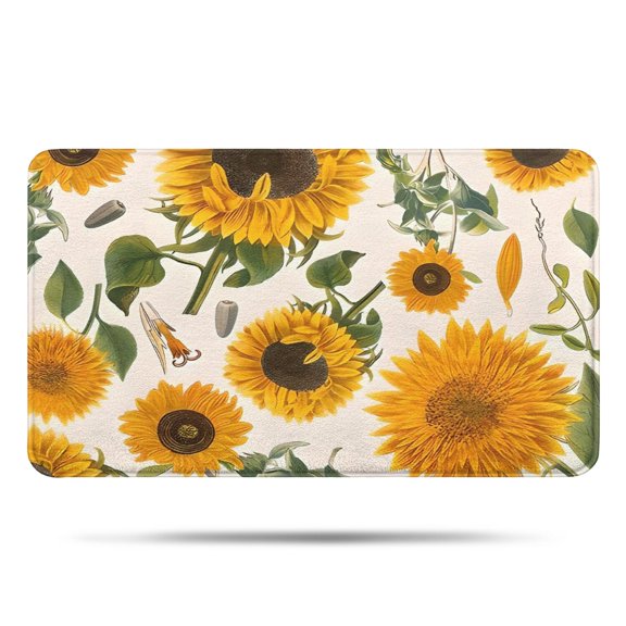 White Sunflower Seed Leaf Pattern Bathroom Rugs Mat,Non Slip Microfiber Bathroom Rug,Rubber Backing,Soft Bathroom Mats for Bathroom Floor,Tub and Shower,17x30in(43x75cm)
