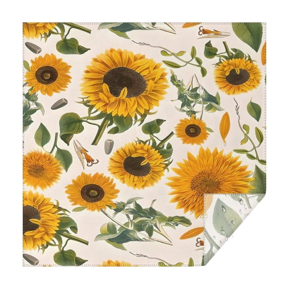 White Sunflower Seed Leaf Pattern Square Tablecloth,Waterproof Square Table Cover,Wipeable Spillproof Washable Table Cover for Home Kitchen Party Decor 42"X42"(107x107cm)