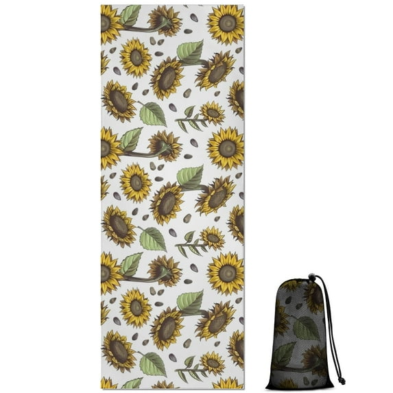 White Sunflower Seed Pattern Hot Yoga Mat Towel Non Slip for Hot Yoga - Quick-Drying Yoga Mat Cover with 4 Corner Pockets with Travel Bag - Hot Yoga Towel Non Slip 74"x26"
