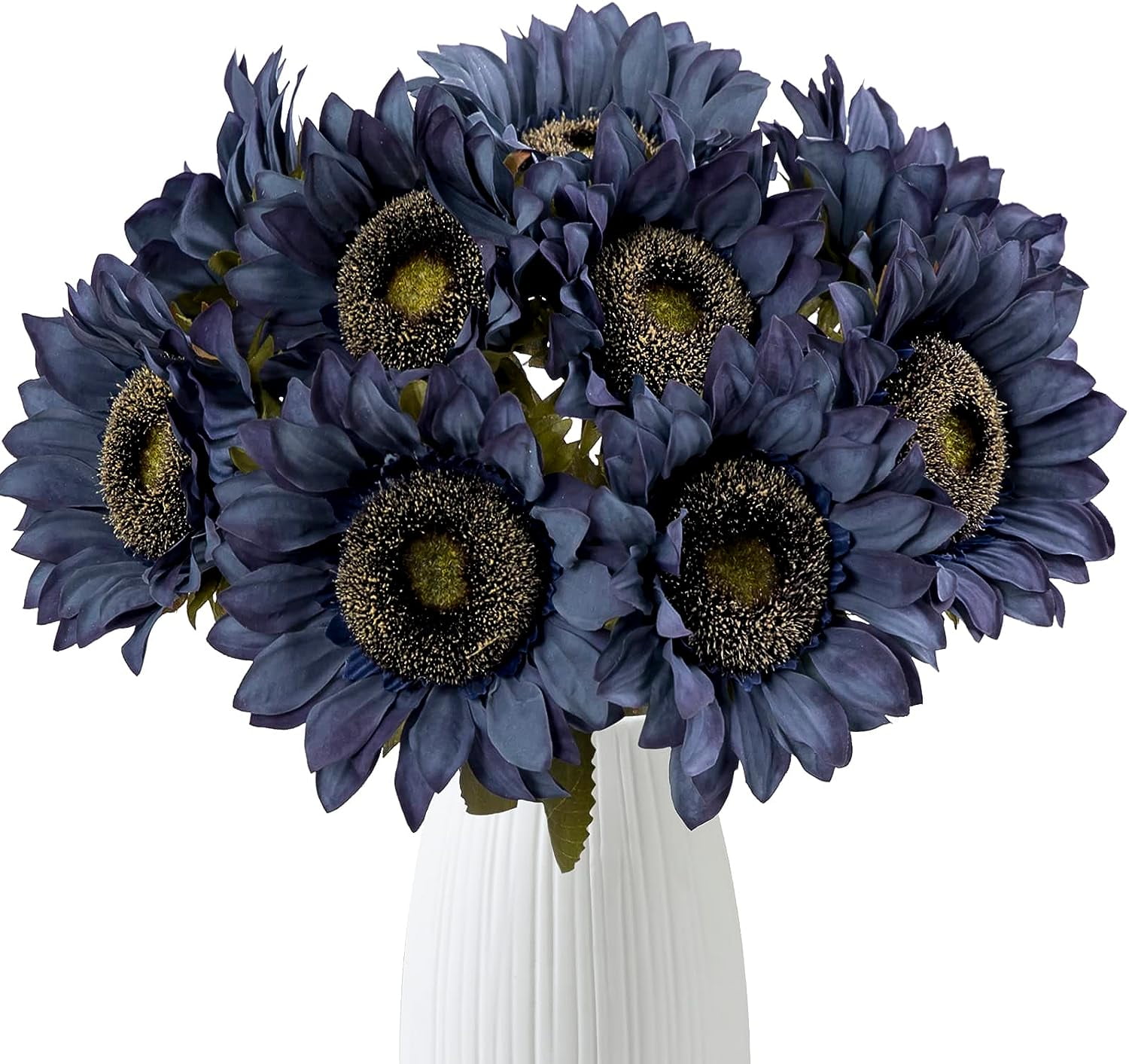 White Sunflowers Artificial Flowers 7 Pcs Faux Silk Sunflowers Bouquet Fake Real Touch Long Stems Floral for Wedding Party Centerpieces Home Decoration(Autumn White)