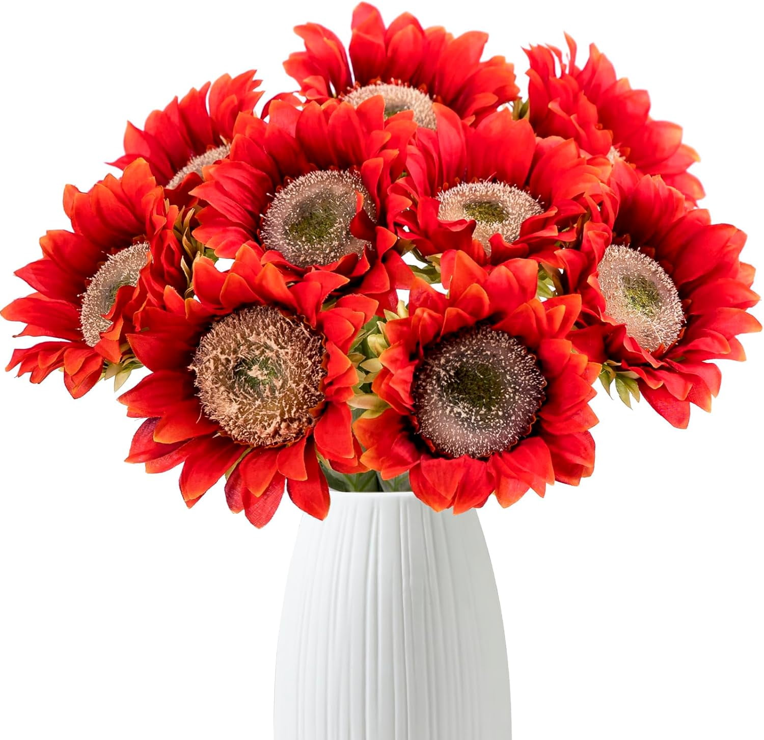 White Sunflowers Artificial Flowers 7 Pcs Faux Silk Sunflowers Bouquet Fake Real Touch Long Stems Floral for Wedding Party Centerpieces Home Decoration(Autumn White)