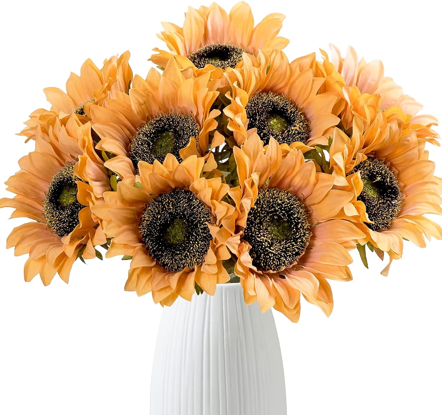 White Sunflowers Artificial Flowers 7 Pcs Faux Silk Sunflowers Bouquet ...
