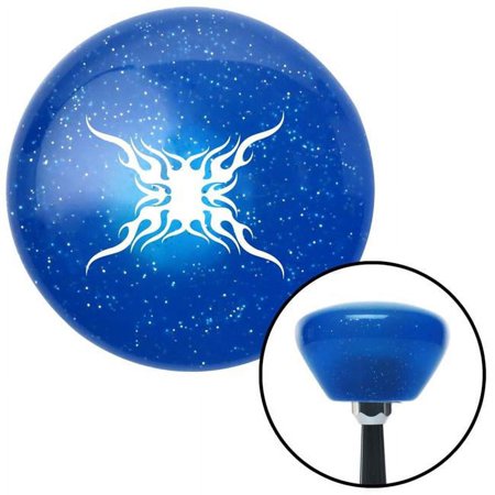 White Super Large Tribal Flames Blue Retro Metal Flake Shift Knob with M16 x 1.5 Insert