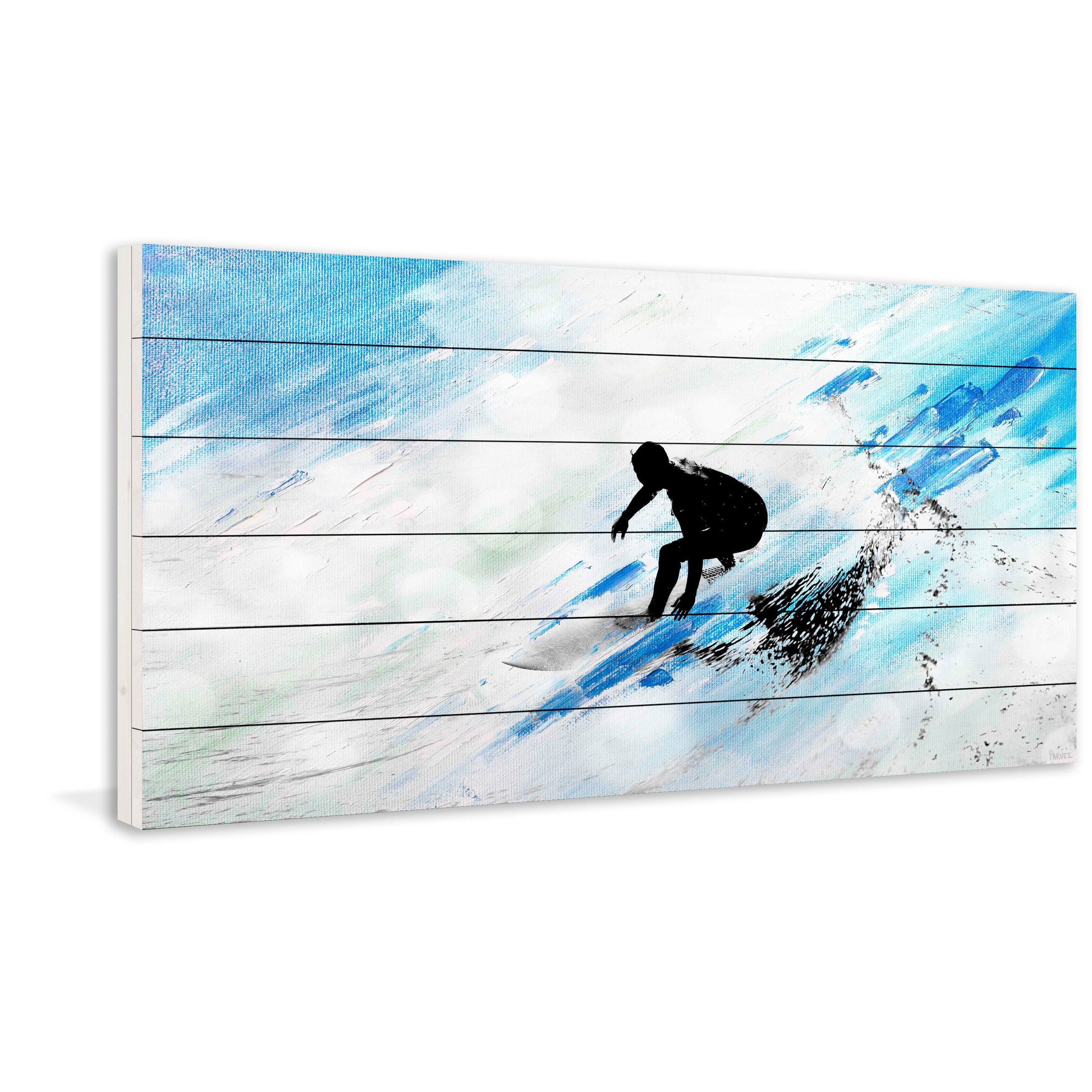 "White Surf Riding" Painting Print on White Wood