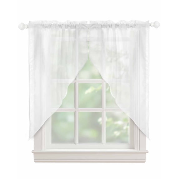 White Swag Valances for Windows, Modern Minimalist Pure Soild Color Rod Pocket Sheer Valances for Large Windows, Swag Toppers Light Filtering for Kitchen Living Room 2 Panels 36''x63''
