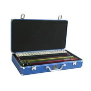 White Swan American Mahjong Set in Luggage-Style Blue Case - Ivory Tiles - Classic Pusher Arms