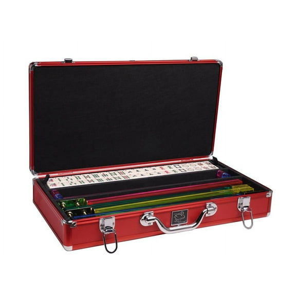 White Swan American Mahjong Set in Luggage-Style Red Case - Ivory Tiles - Classic Pusher Arms