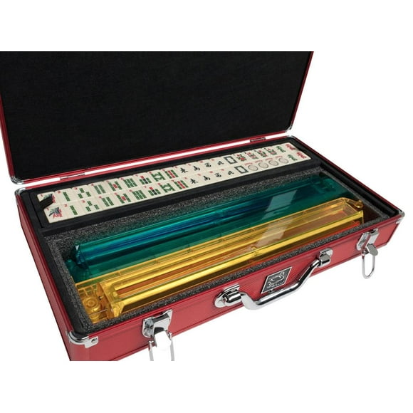 White Swan American Mahjong Set in Luggage-Style Red Case - Ivory Tiles - Modern Pushers